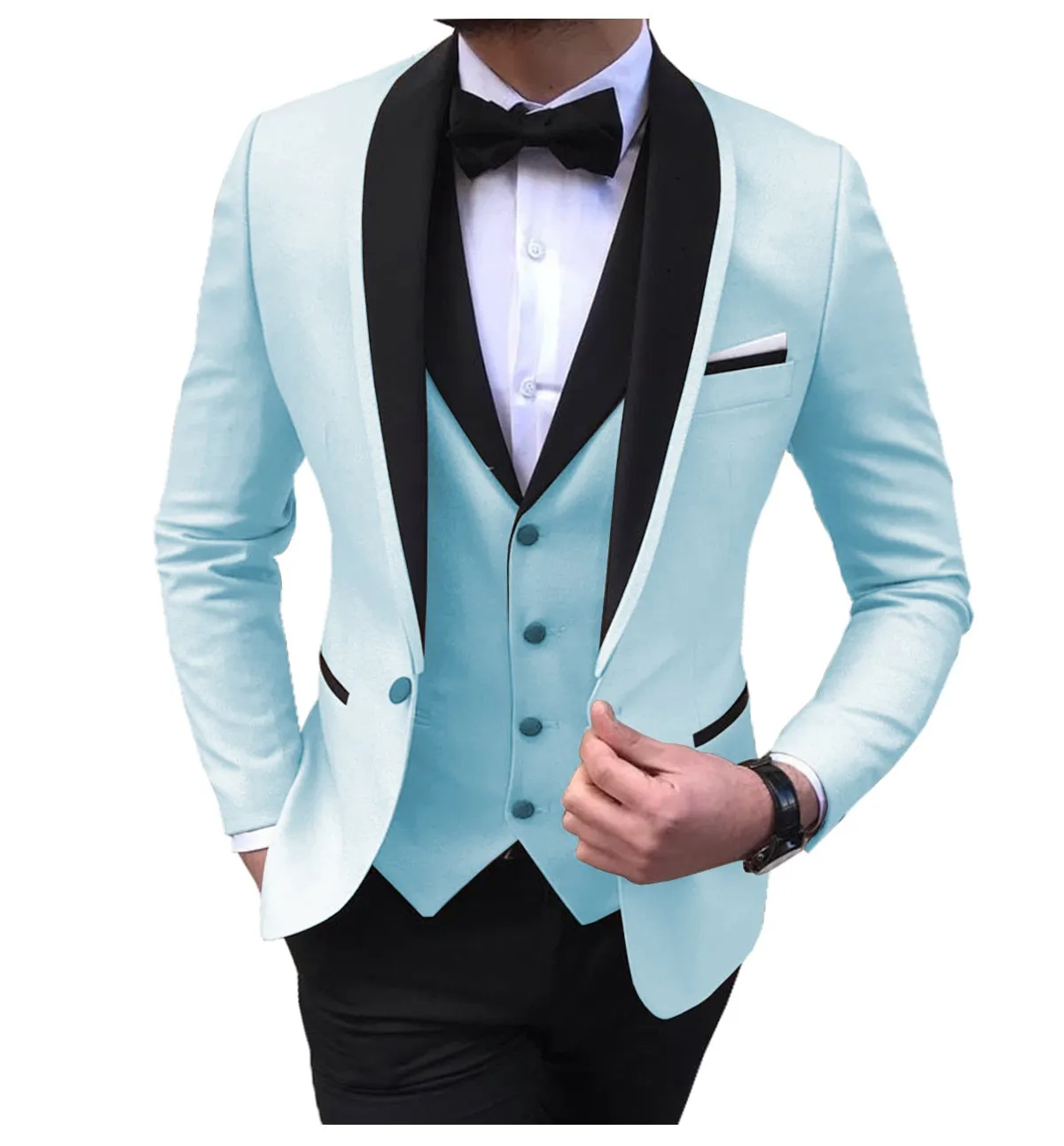 BRADLEY VIP SUITS Men's Fashion Formal 3 Piece Tuxedo (Jacket   Pants   Vest) Black Suit Set