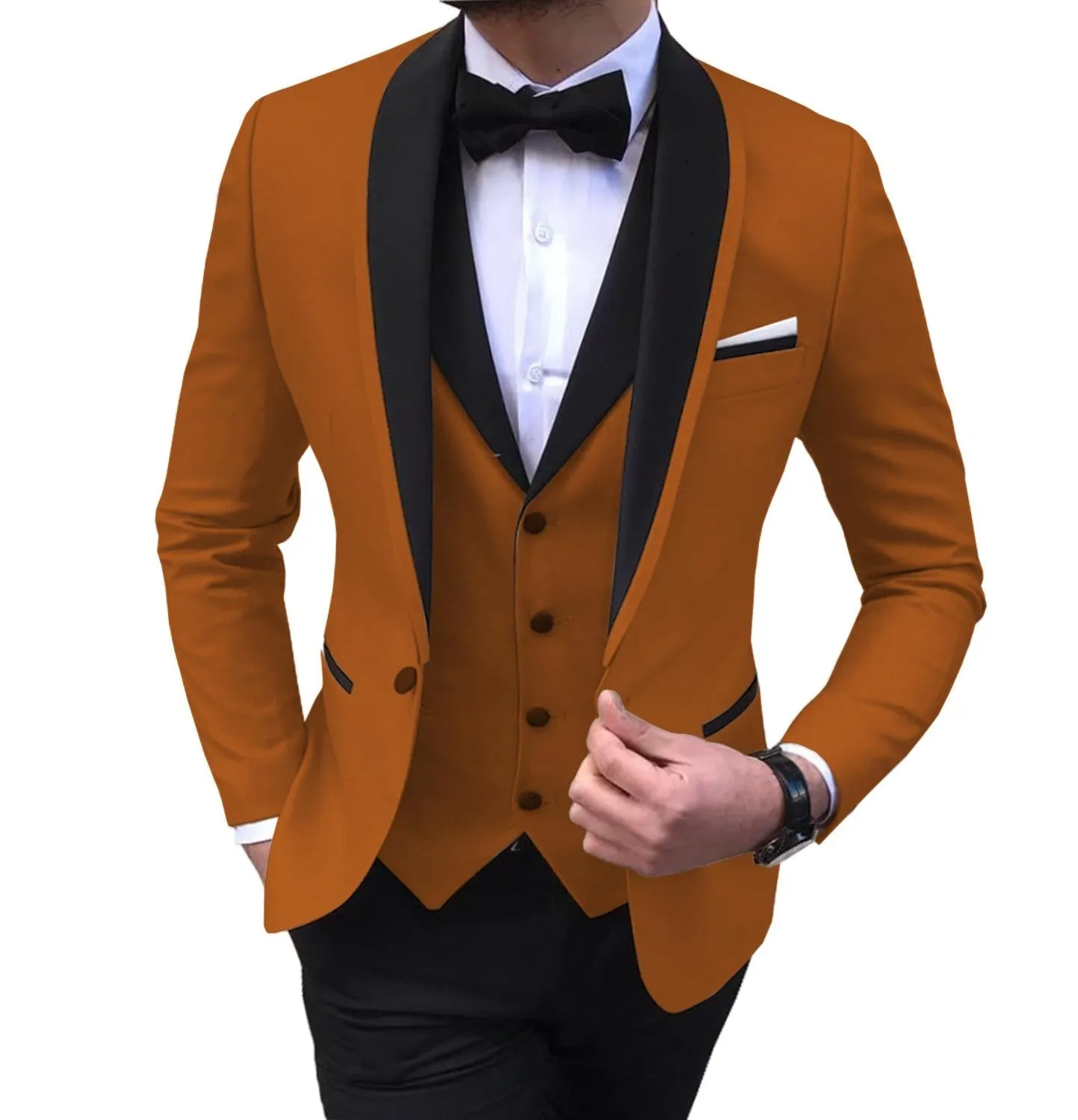 BRADLEY VIP SUITS Men's Fashion Formal 3 Piece Tuxedo (Jacket   Pants   Vest) Black Suit Set