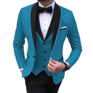 BRADLEY VIP SUITS Men's Fashion Formal 3 Piece Tuxedo (Jacket   Pants   Vest) Blue Suit Set