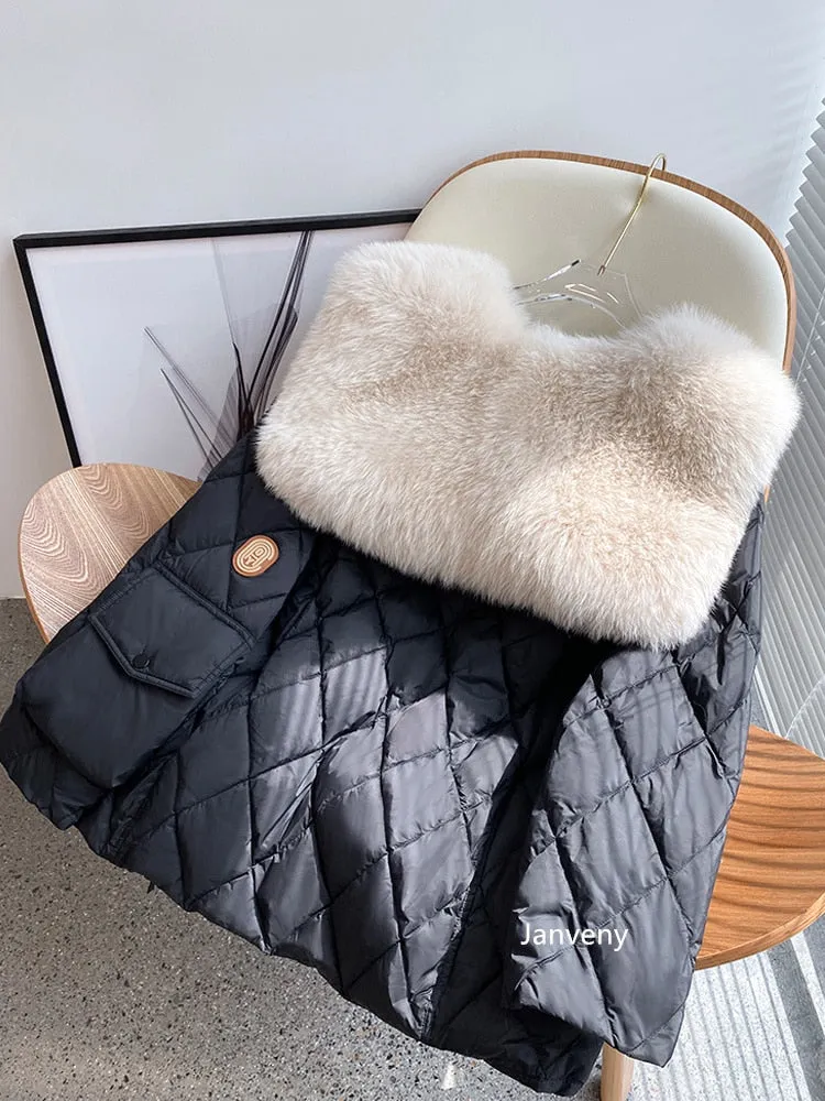 Janveny Down Jacket Women's Winter Large Real Fur Collar