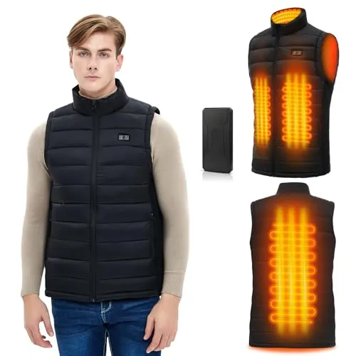 MEXITOP Lightweight Heated Vest for Men/Women, Outdoor Water/Wind Resistant Outerwear Vests with 10000mAh Large Capacity Battery Pack, Black